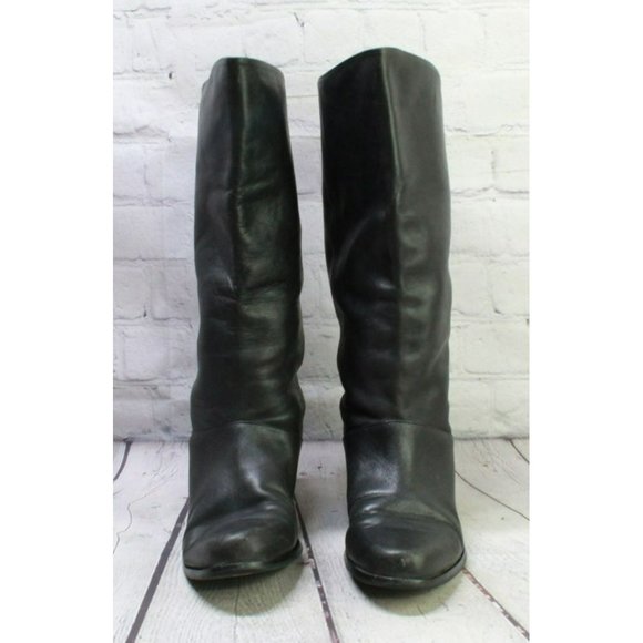 *Markon Black Leather Pull On Almond Toe Mid Calf Boots Size 9 Inches - Picture 4 of 9